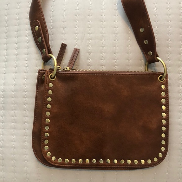 NWOT brown leather crossbody with gold grommets. - Picture 2 of 2